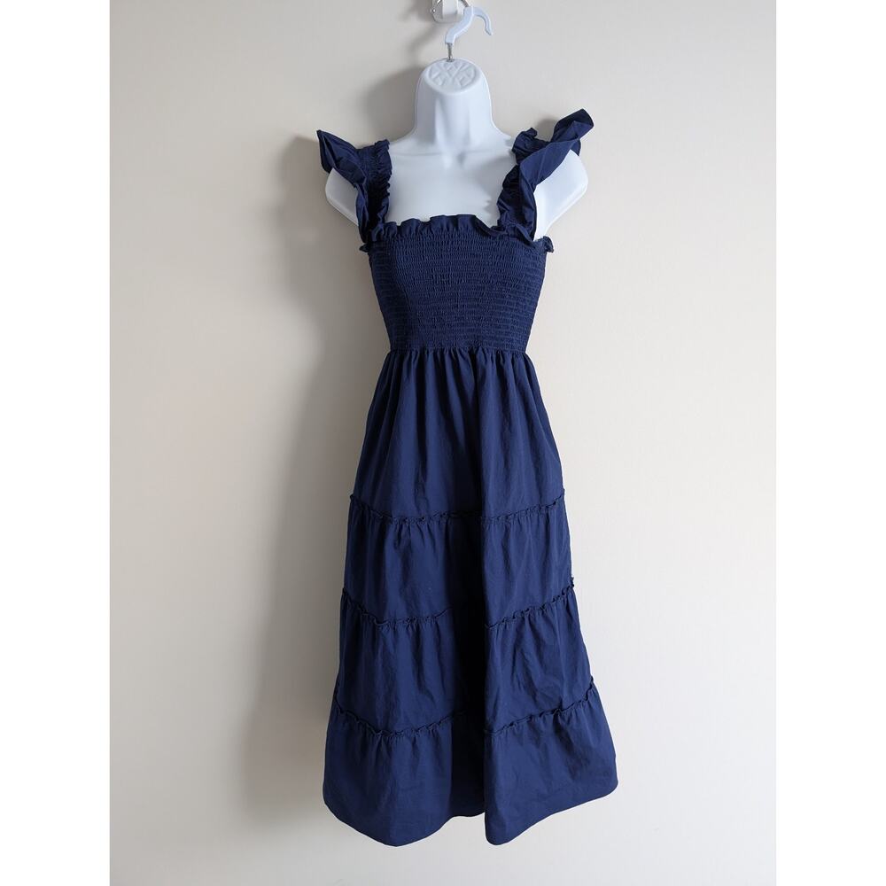 Hill House Nap Dress Womens XS Cotton Poplin Blue Brunch Minimal Cottage Smocked